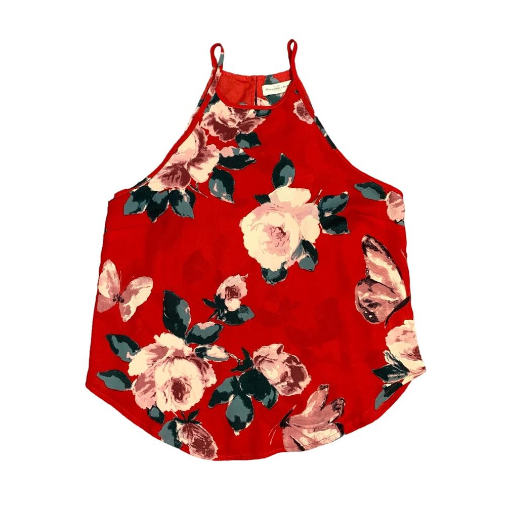 Abercrombie & Fitch Red Floral High Neck Swing Tank